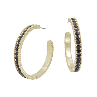 Gold Metal Hoop Earrings with Multi Crystal Accents