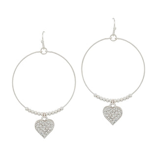 Silver Rhinestone Heart Open Circle Earring