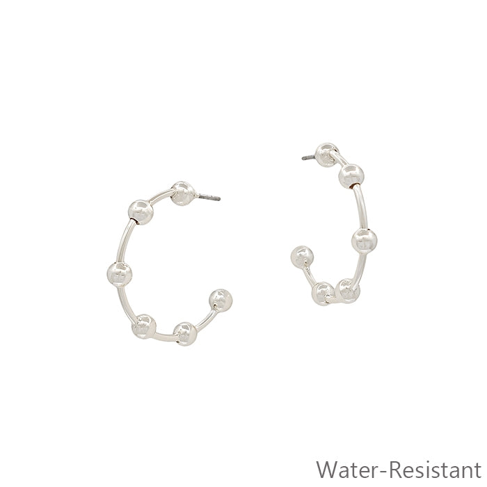 Water Resistant Hoop Earring with Bead Accent