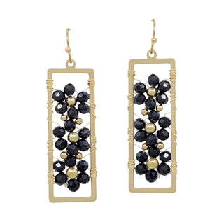 Crystal Flower Earring in Open Gold Rectangle