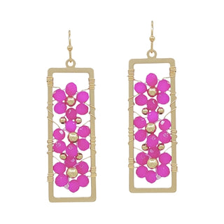 Crystal Flower Earring in Open Gold Rectangle