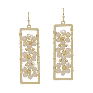 Crystal Flower Earring in Open Gold Rectangle