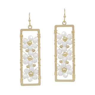 Crystal Flower Earring in Open Gold Rectangle