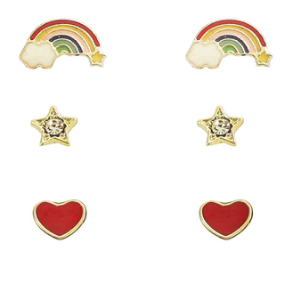 Enamel Stud Set of 3 Earrings