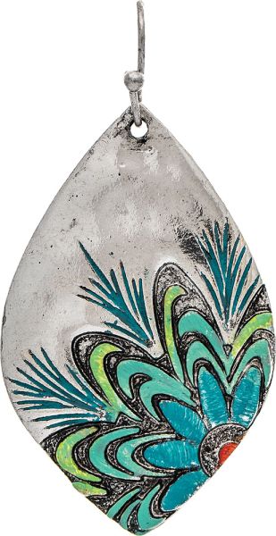 Bring a pop of artistic color to your look with these eye-catching teardrop earrings. Featuring a hand-painted inspired floral design on a textured metal backdrop, these statement earrings blend vibrant color with rustic charm for a truly unique accessory. Lightweight and full of personality, they're perfect for adding a bold finishing touch to any outfit.

Available in Gold/Orange or Silver/Blue
Artistic floral-inspired design
Textured metal finish
Lightweight teardrop silhouette
