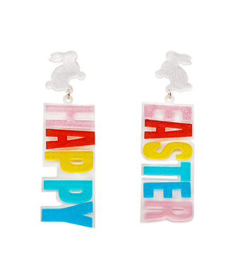 Acrylic Happy Easter Earrings