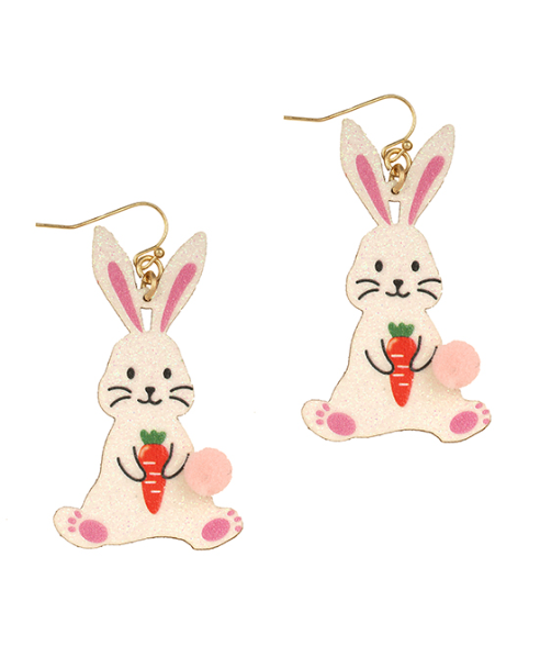 Glitter Pompom Easter Bunny Earring