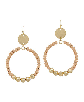 Round Metal Accent Wood Beads Earring