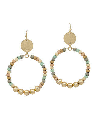 Round Metal Accent Wood Beads Earring