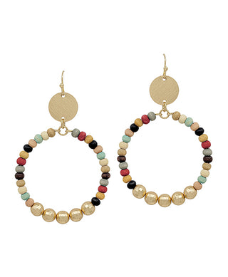 Round Metal Accent Wood Beads Earring