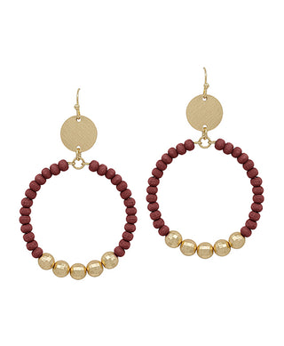 Round Metal Accent Wood Beads Earring