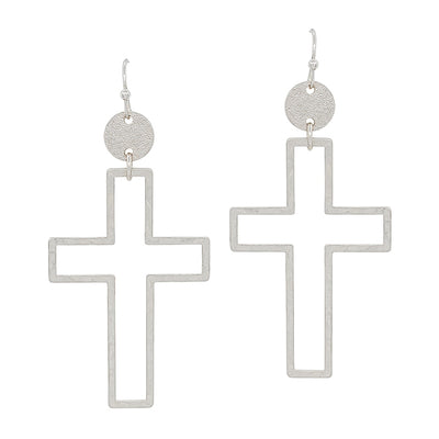 Hammered Textured Open Silver Cross Earring