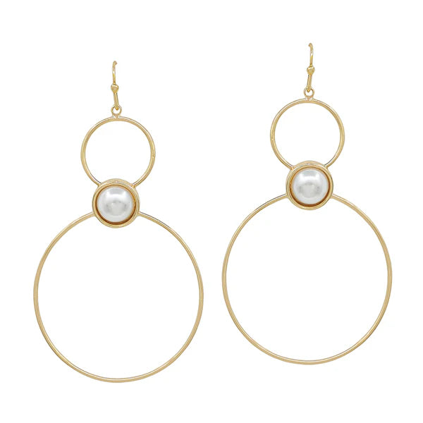 Double Circle and Pearl Accent Earrings