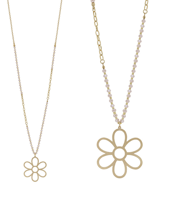 Flower Pendant & Glass Bead Necklace