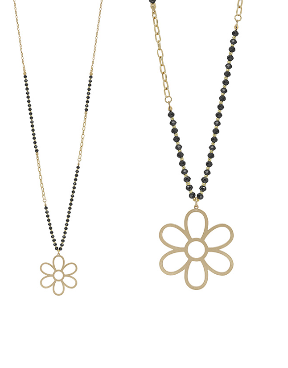 Flower Pendant & Glass Bead Necklace