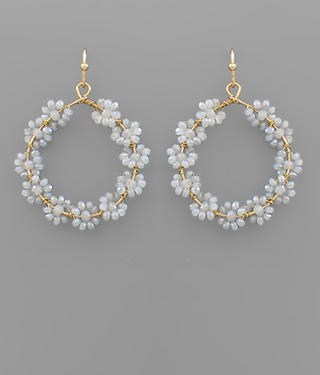 Beaded Flower Hoop Earrings