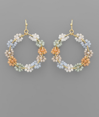 Beaded Flower Hoop Earrings