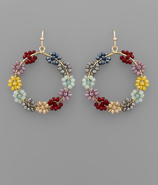 Beaded Flower Hoop Earrings