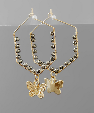 Butterfly Dangle Bead Hexagon Earrings