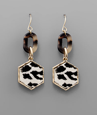 Animal Print Leather Hexagon Earrings