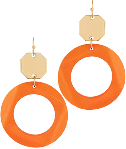 Hexagon & Wood Circle Earrings