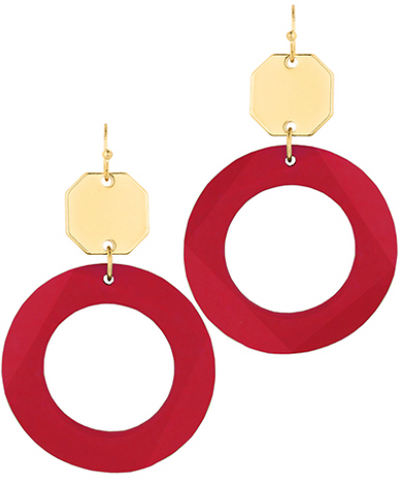 Hexagon & Wood Circle Earrings