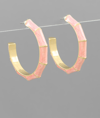 Peach Marble Bamboo Hoop Earrings