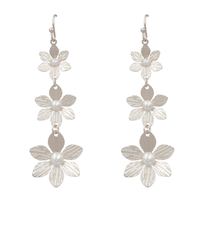 Pearl & Triple Flower Drop Earrings