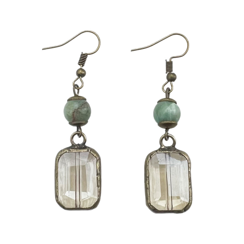 Amazonite Stone and Crystal Earrings