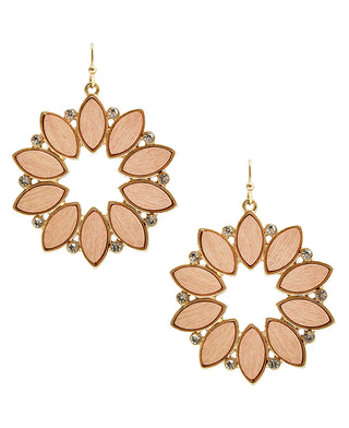 Wood and Rhinestone Flower Pattern Earring