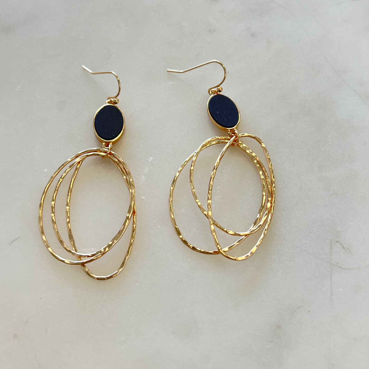 Wood with Layered Gold Oval Drop Earring