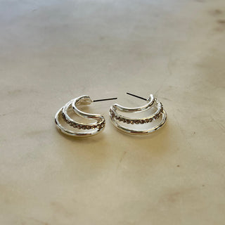 Layered Rhinestone Hoop Earrings