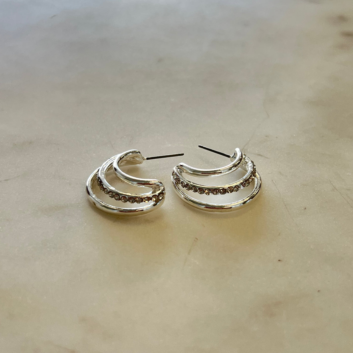 Layered Rhinestone Hoop Earrings