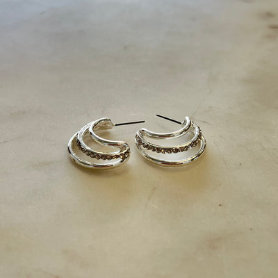 Layered Rhinestone Hoop Earrings