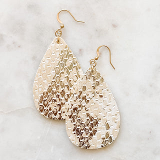 Leather Snakeskin Teardrop Earrings