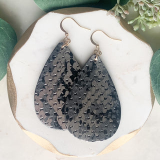 Leather Snakeskin Teardrop Earrings