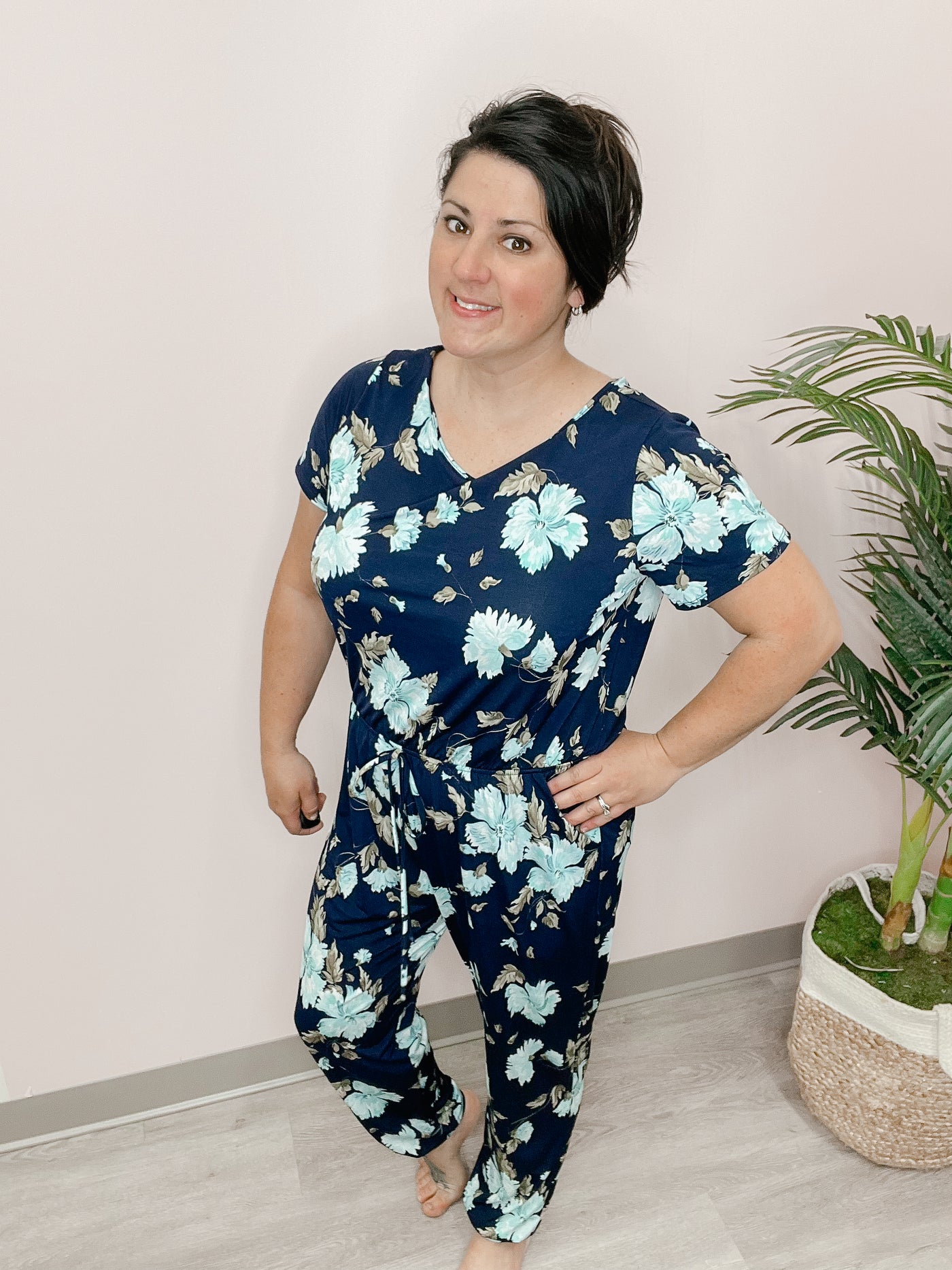 *Final Sale* Sew In Love: Short Sleeve Floral Jumpsuit