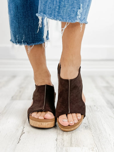 Carley Wedge - Chocolate Faux Suede