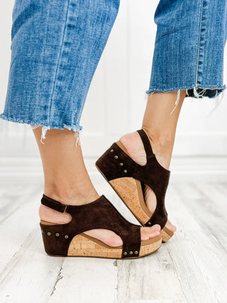 Carley Wedge - Chocolate Faux Suede