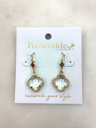 Add a timeless touch to your look with the Golden Clover Drop Earrings. Featuring a delicate gold-tone clover frame with a clear, light-catching center, these earrings offer an elegant yet effortless style. Lightweight with subtle movement, they’re perfect for everyday wear or dressing up for special occasions.

DETAILS:

Clover-shaped drop design

Clear center accent

Lightweight dangle style

Gold-tone finish

Leverback closure

A classic piece that pairs beautifully with both casual and dressy outfits.


