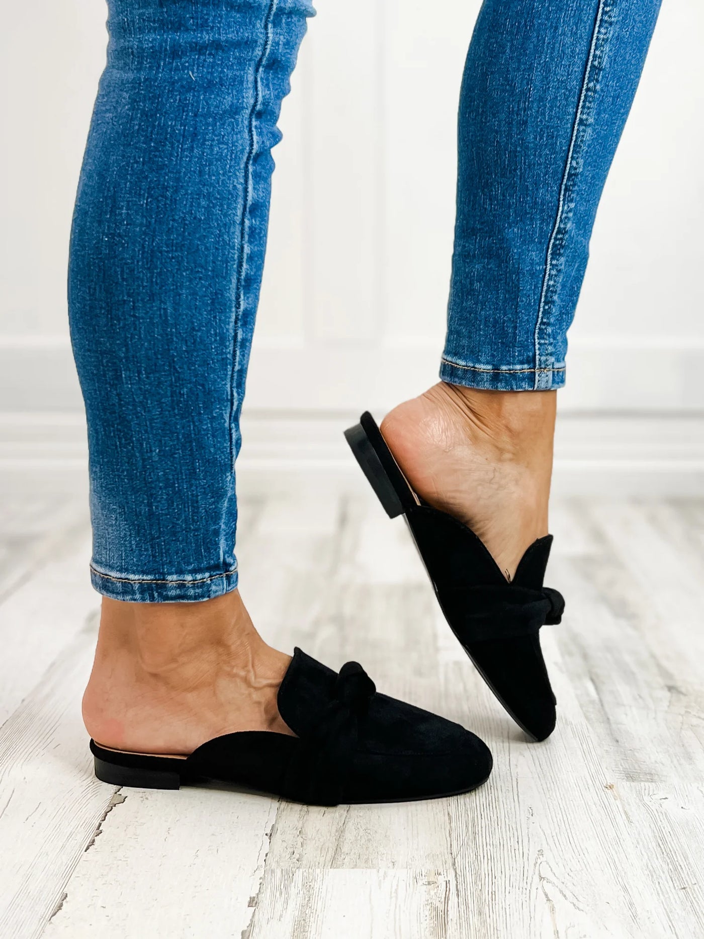 Clingy Mules - Black Faux Suede