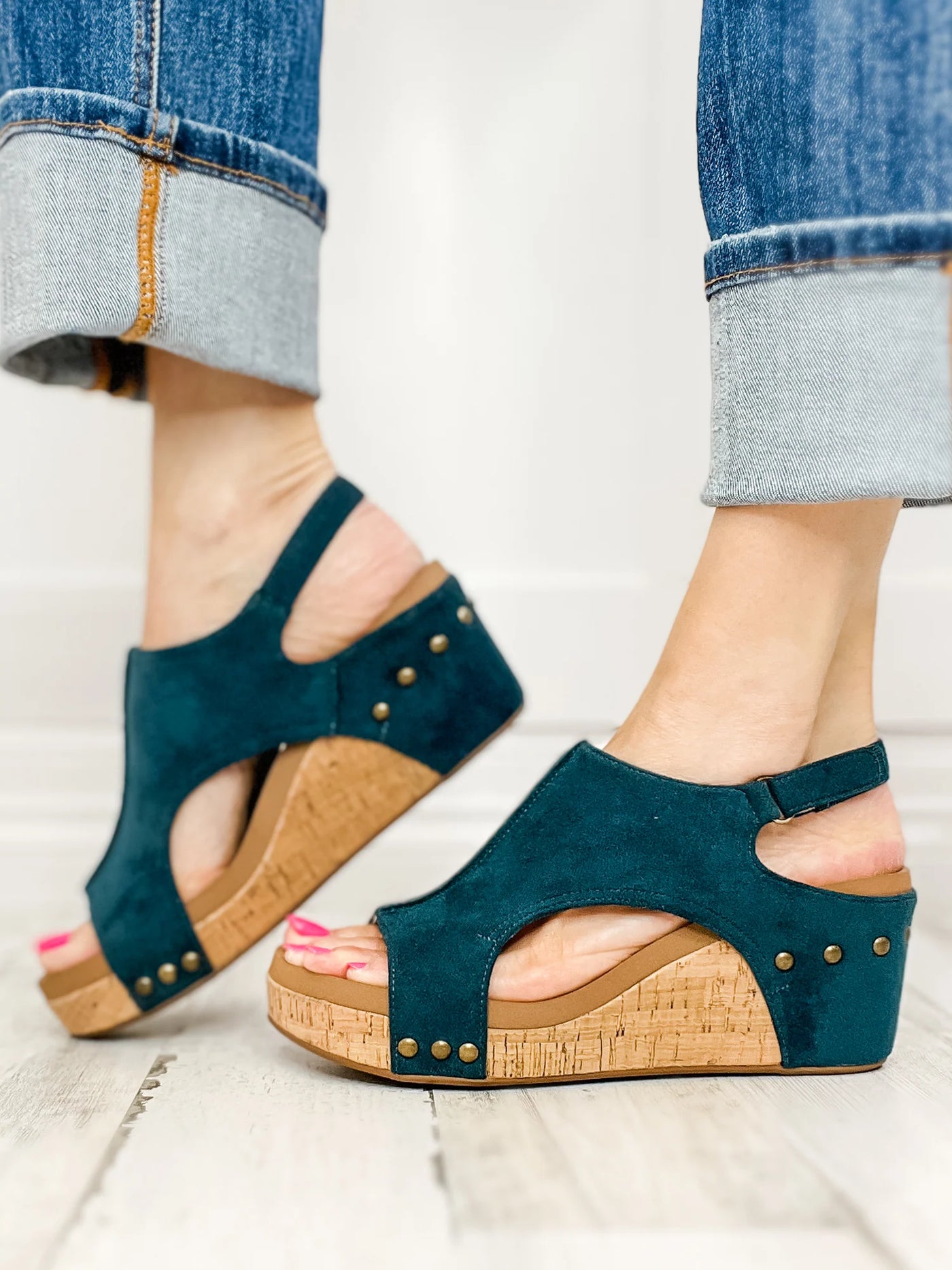 Carley Wedge - Teal Faux Suede