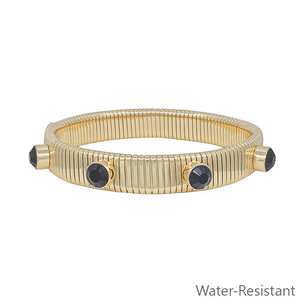 Ribbed Stretch Bracelet with Crystal Studded Accents