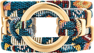 Bring bold color and effortless style to your accessory collection with the Boho Circle Wrap Bracelet. Featuring vibrant woven fabric bands accented by a striking gold-tone circle centerpiece, this statement piece creates the look of multiple stacked bracelets in one. Finished with an easy magnetic closure, it's the perfect blend of fashion and function.

Multi-layer wrap bracelet design
Colorful woven fabric accents
Bold gold-tone circle centerpiece
Magnetic closure for easy wear
Lightweight 