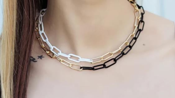 Half Enamel Paperclip Chain Necklace
