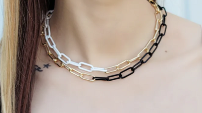 Half Enamel Paperclip Chain Necklace