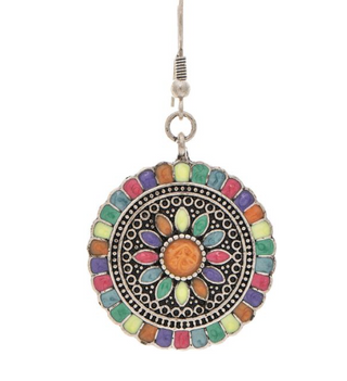 Multicolor Enamel Flower Disc Earring