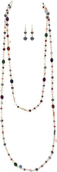 Add a playful pop of color to any outfit with the Color Me Happy Necklace & Earring Set. This eye-catching design features two delicate strands filled with an eclectic mix of colorful beads and stone-inspired accents in a variety of shapes and sizes. Coordinating dark-toned drop earrings complete the set for a fun, artsy look that's perfect for adding color to your everyday wardrobe.

Details

Necklace and matching earring set
Layered double-strand design
Multicolor bead and stone-inspired accents
Assorted 