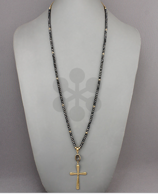 Cross Pendant Bead Necklace