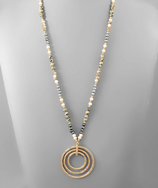 Stone & Glass Bead Triple Circle Necklace